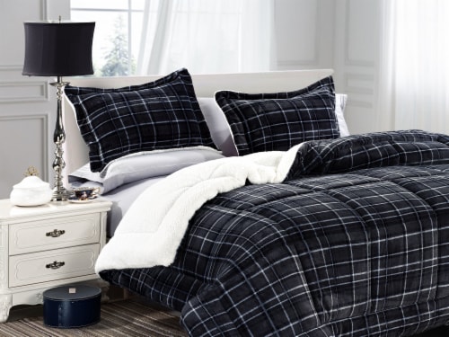 Elegant Comfort 3 Piece Plaid Micro Suede Reversible Sherpa Comforter Set Full Queen Mariano s