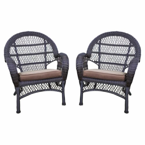 W00208 C 4 FS007 CS Espresso Wicker Chair with Brown Cushion Set