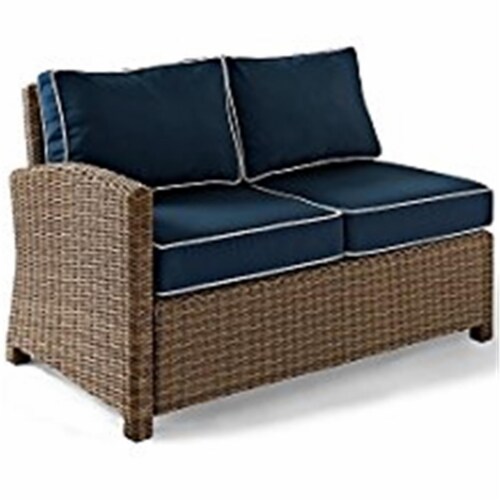Bradenton Outdoor Wicker Sectional Right Corner Loveseat, Navy Perspective: front