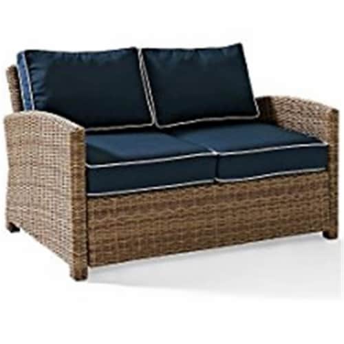 Bradenton Outdoor Wicker Loveseat, Navy Perspective: front