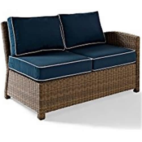 Bradenton Outdoor Wicker Sectional Left Corner Loveseat, Navy Perspective: front