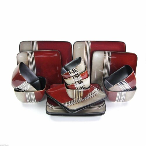 16 Piece Double Bowl Stoneware Dinnerware Set Perspective: front
