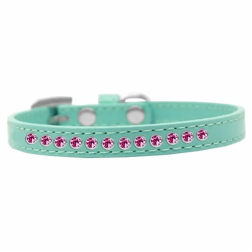 Bright Pink Crystal Puppy Collar, Aqua - Size 16 Perspective: front