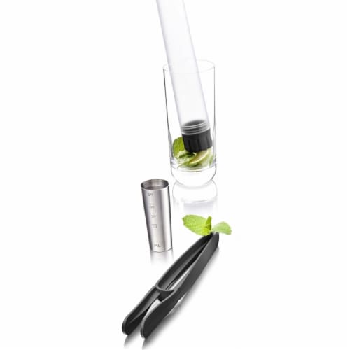 Muddler & Tools, Tongs & Jigger Set for Dark Grey - Gift Box Perspective: front