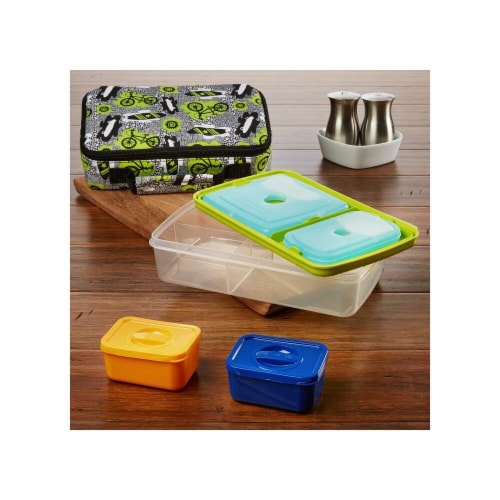 Surf Print Bento Lunch Box Set with Insulated Carry Bag&#44; Green Perspective: front