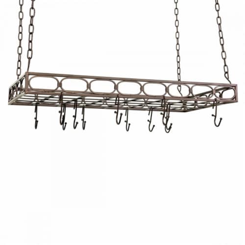 Rectangular Pot Rack with 16 Hooks, Oiled Bronze Perspective: front