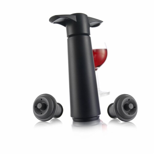 Wine Saver Giftpack, Black - 1 Pump & 2 Stoppers Perspective: front