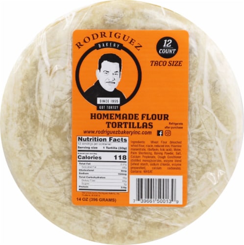 Rodriguez Bakery Taco Size Homemade Flour Tortillas Perspective: front