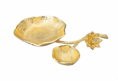 Gold Chip and Dip Bowl with Lotus Flower Design Perspective: front