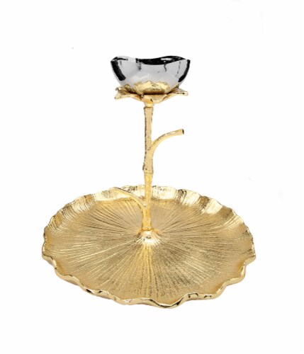Gold Round Chip and Dip Bowl with Lotus Flower Design Perspective: front
