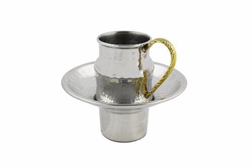 Nickel Mayim Achronim Set With Gold Handle Perspective: front