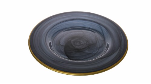 Set Of 4 black alabaster Dinner Plates W Gold-Scalloped 11 D Perspective: front