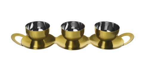 3 Bowl Gold Relish Dish on Tray Perspective: front