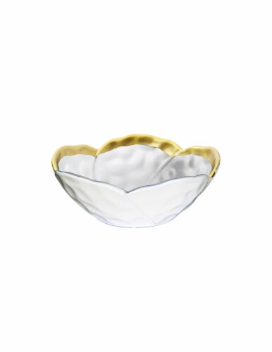 White Porcelain Flower Shaped Bowl with Gold Rim Perspective: front