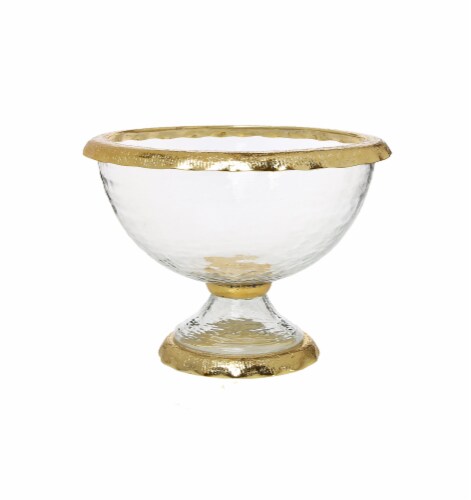 Large Glass Footed Bowl with Gold Border Perspective: front