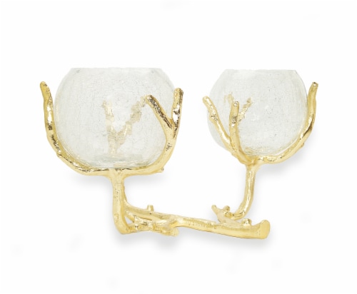 Gold 2 Branch Centerpiece - 11 L x 9.5 W x 6.30 H Glass - 4 D Perspective: front