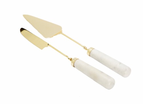 Gold Cake Servers with Marble Handles Perspective: front