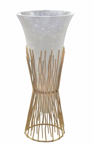 Opaque Glass Vase on Gold Twig Base Perspective: front