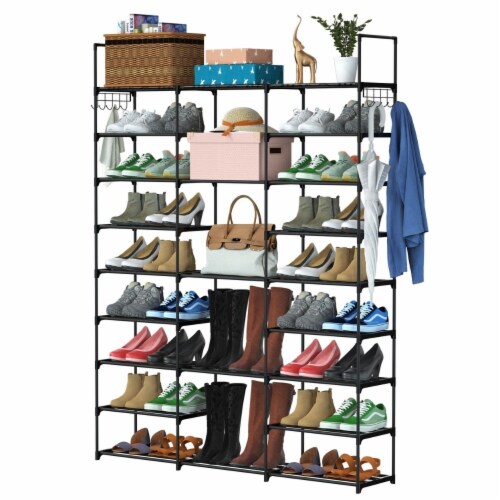 9 Tiers Shoe Rack Metal Shoe Storage Shelf Free Standing Large Shoe Stand  with 2 Hooks for, 1 unit - Kroger