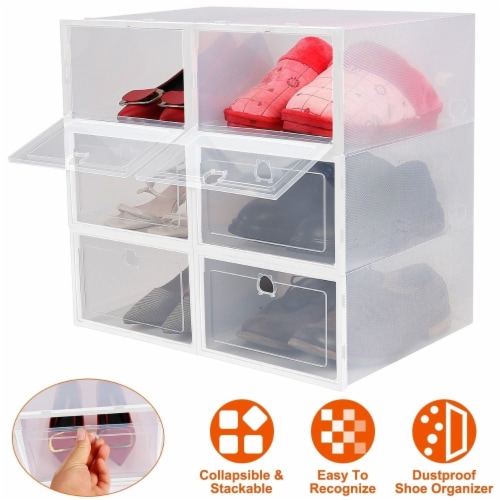 6Pcs Collapsible Shoe Box Stackable Shoe Storage Bin Transparent