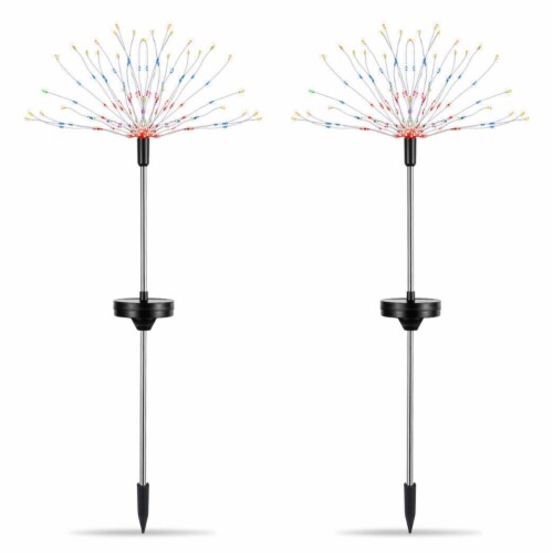 2Pcs Solar Powered Starburst Lights 240 LEDs Firework Lamp Garden Path Decor Lights Colorful Perspective: front