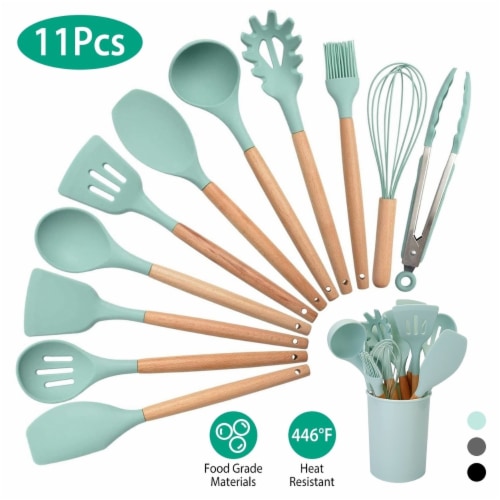 11Pcs Silicond Cooking Utensil Set Heat Resist Wooden Handle Silicone  Spatula Turner Ladle, 1 unit - Foods Co.