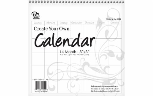 CYO Calendar 8x8 14 Month Blank White Perspective: front