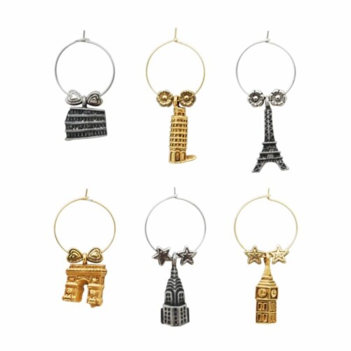 Supreme Housewares Wine Glass Charms, Around The World Perspective: front