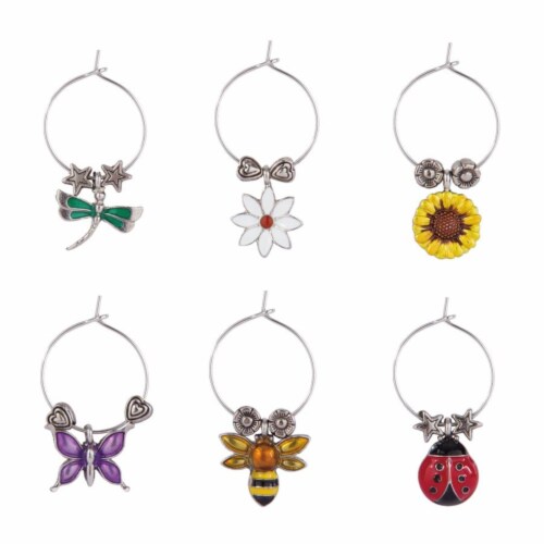 Supreme Housewares Wine Glass Charms, Flowers & Friends Perspective: front