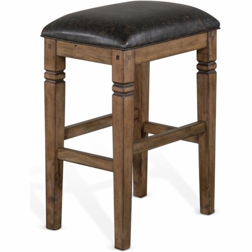 Sunny Designs Doe Valley 30  Wood Backless Stool with Cushion Seat in Brown Perspective: front