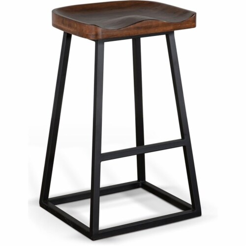 Sunny Designs 30  Mid-Century Wood & Metal Saddle Barstool in Mahogany Perspective: front
