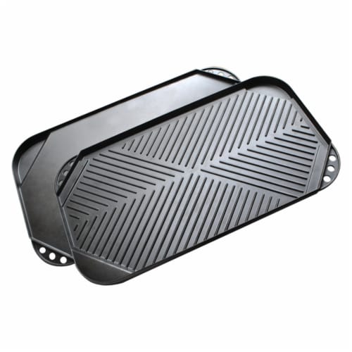 Ecolution Kitchen Extras Non-Stick Cast Aluminum Double Burner Reversible Grill/Griddle - Black Perspective: front