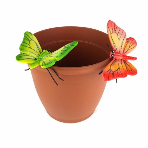 Land & Sea LS11172OG Butterfly Flower Pot Sitter Hanger, Orange & Green - 2 Piece Perspective: front
