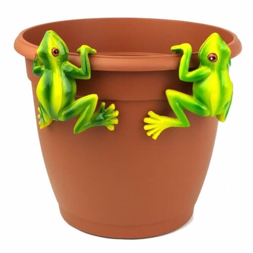 Land & Sea LS11172RE Red Eyed Tree Frog Pot Sitter Hanger, Green - 2 Piece Perspective: front