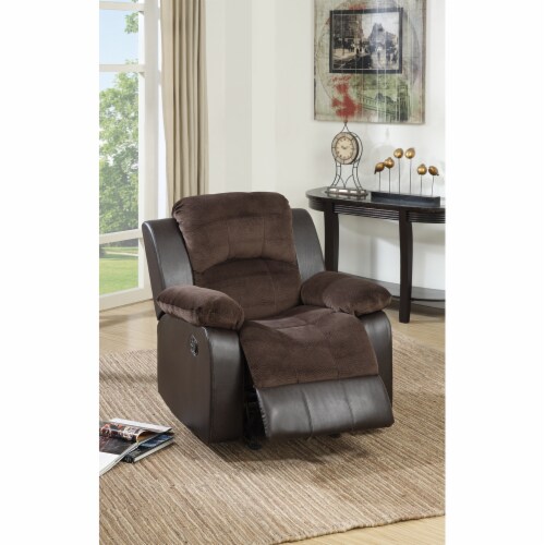 Polyurethane Rocker Recliner In Choco Suede Brown- Saltoro Sherpi Perspective: front