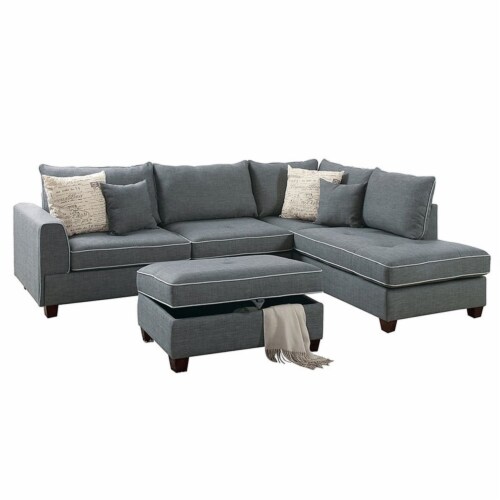Fabric sectional on sale with storage ottoman