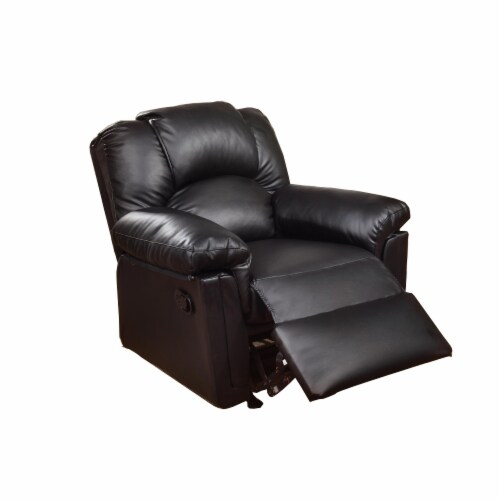 Bonded Leather Rocker Recliner Black- Saltoro Sherpi Perspective: front