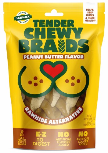 Lennox Tender Chewy Braids Peanut Butter Flavor Dog Treats Perspective: front