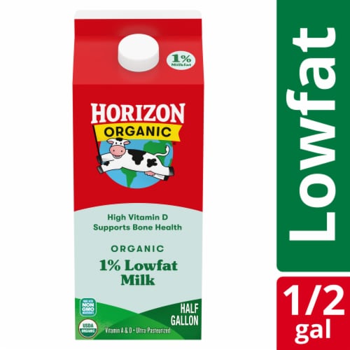 Horizon Organic 1% Lowfat Milk Half Gallon Perspective: front