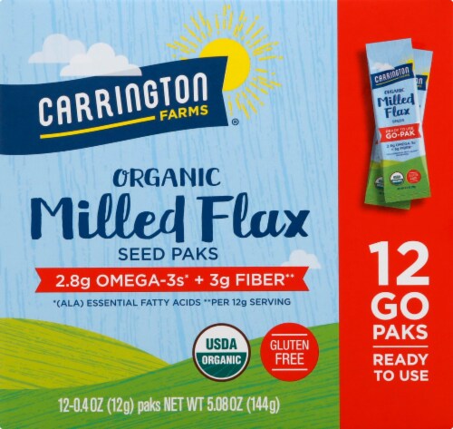 Carrington Farms  Organic Milled Flax Seed Paks Gluten Free 12 Count Perspective: front
