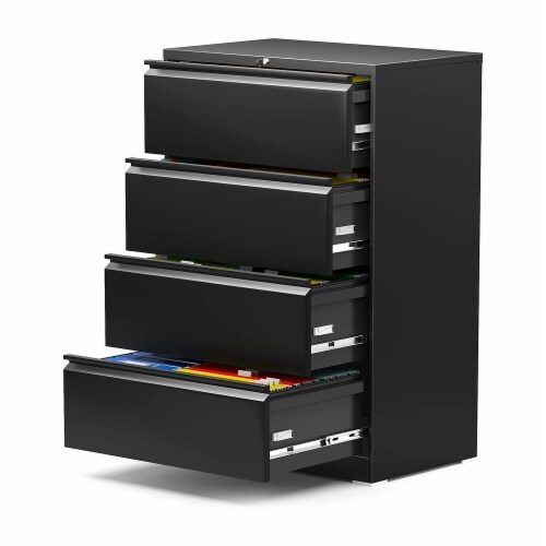 AOBABO 4 Drawer Lateral File Cabinet w/ Lock for Letter/Legal Size Paper, Black Perspective: front