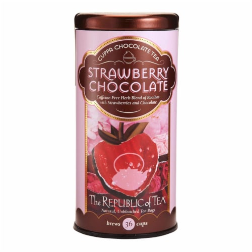 The Republic of Tea Strawberry Cuppa Chocolate Herbal Blend Tea, Low Caffeine, 36 Tea Bags Perspective: front