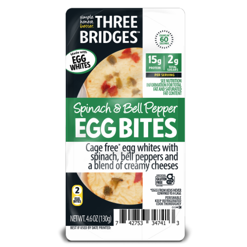 Three Bridges™ Spinach & Bell Pepper Egg White Bites Perspective: front