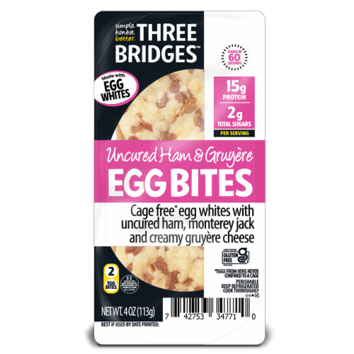 Three Bridges™ Uncured Ham & Gruyere Egg White Bites Perspective: front