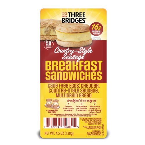 Three Bridges Country Style Sausage Breakfast Sandwich Perspective: front