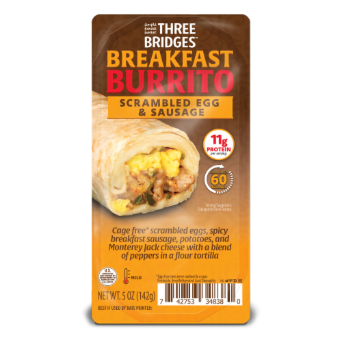 Three Bridges™ Scrambled Egg & Sausage Breakfast Burrito Perspective: front