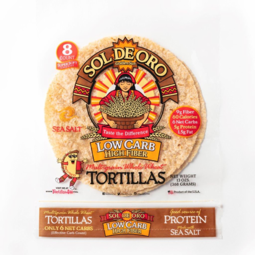 Sol De Oro Multigrain Whole Wheat Low Carb High Fiber Tortillas Perspective: front