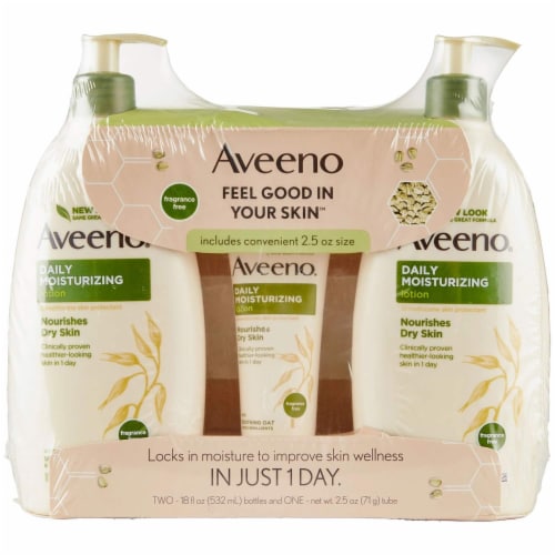 Aveeno Daily Moisturizing Lotion (18 fl. oz., 2 pk. with 2.5 oz. Tube) Perspective: front