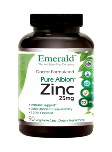 Emerald Pure Albion Zinc Vegetable Caps 25mg Perspective: front