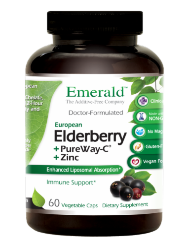 Emerald Elderberry + PureWay-C + Zinc Immune Support Vegetable Caps Perspective: front